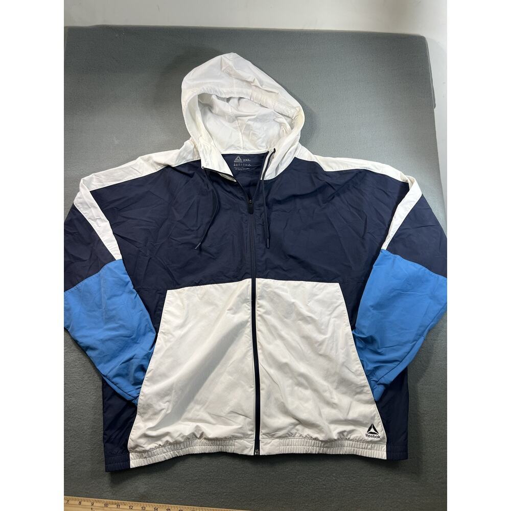 Men's Reebok Blue & White Hooded Track Jacket Size 2XL Activewear